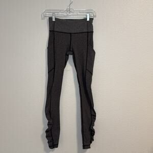 Lululemon Ruched Leggings with Side Pockets Black Pinstriped